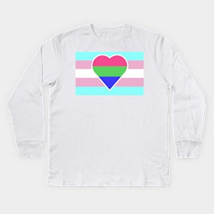 Transgender Pride Flag with Polysexual/Polyromantic Heart Kids Long Sleeve T-Shirt